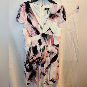 DKNY Pink and Black Brushstroke Midi Dress